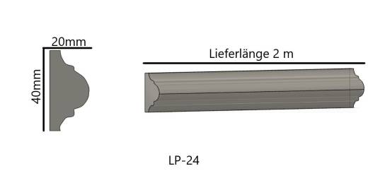 Gipsstuck Profil flaches Gipsprofil für Deckenspiegel und Wand Zierrahmen LP-24 40x20mm 200cm