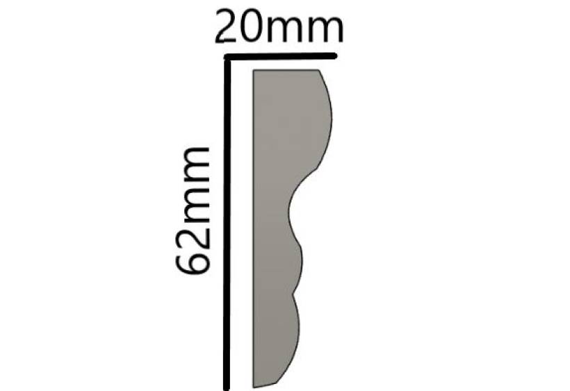 Gipsstuck Profil flaches Decken Zierstuck Leisten LP-18 62x20mm 350cm